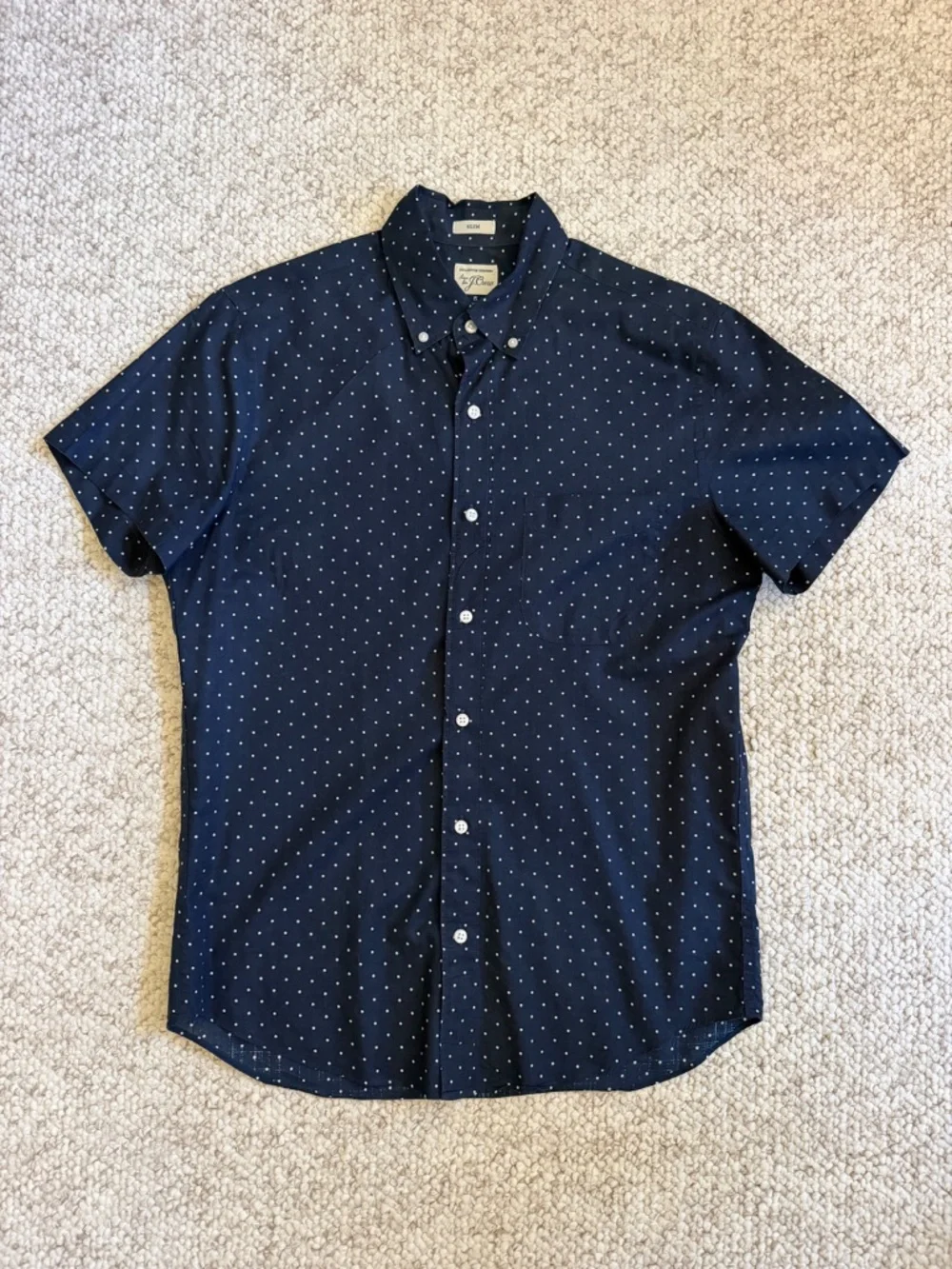 J. Crew Men's Short Sleeve Button Down Secret Wash Slim Fit Shirt - Small - Navy